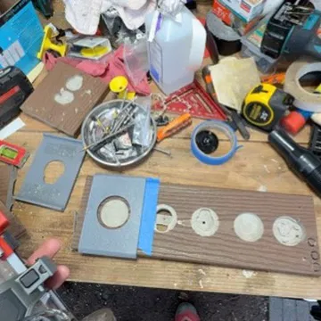 Khuôn phay âm vòng kéo trên ván sàn (Deck pull ring router template)