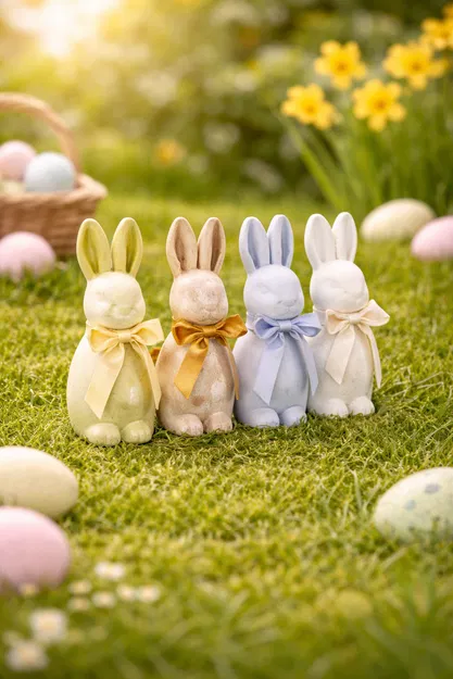 Mô hình chú thỏ Phục sinh trang trí (Easter rabbits with ribbon) - Image 1