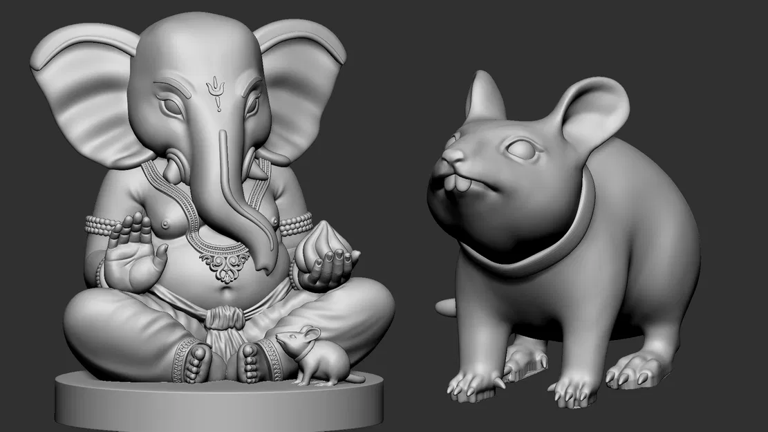 Mô hình 3D tượng thần Ganpati và chú chuột Mushak tinh xảo - Image 1