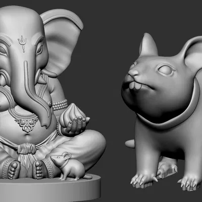Mô hình 3D tượng thần Ganpati và chú chuột Mushak tinh xảo