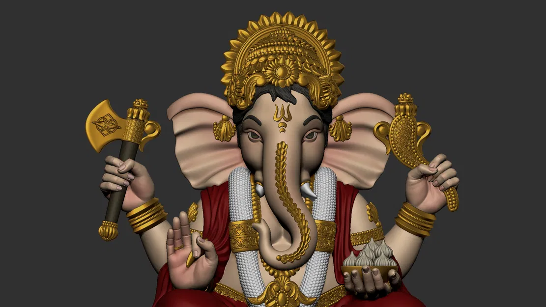 Mô hình 3D thần Ganesha (Ganpati) chi tiết sắc nét cho in 3D - Image 1
