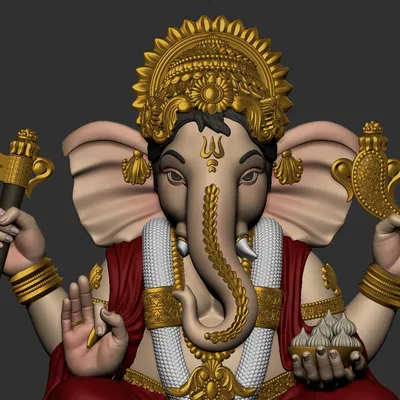 Mô hình 3D thần Ganesha (Ganpati) chi tiết sắc nét cho in 3D