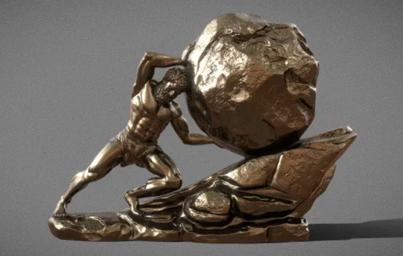 Mô hình điêu khắc Sisyphus đẩy tảng đá trang trí để bàn ấn tượng - Image 1
