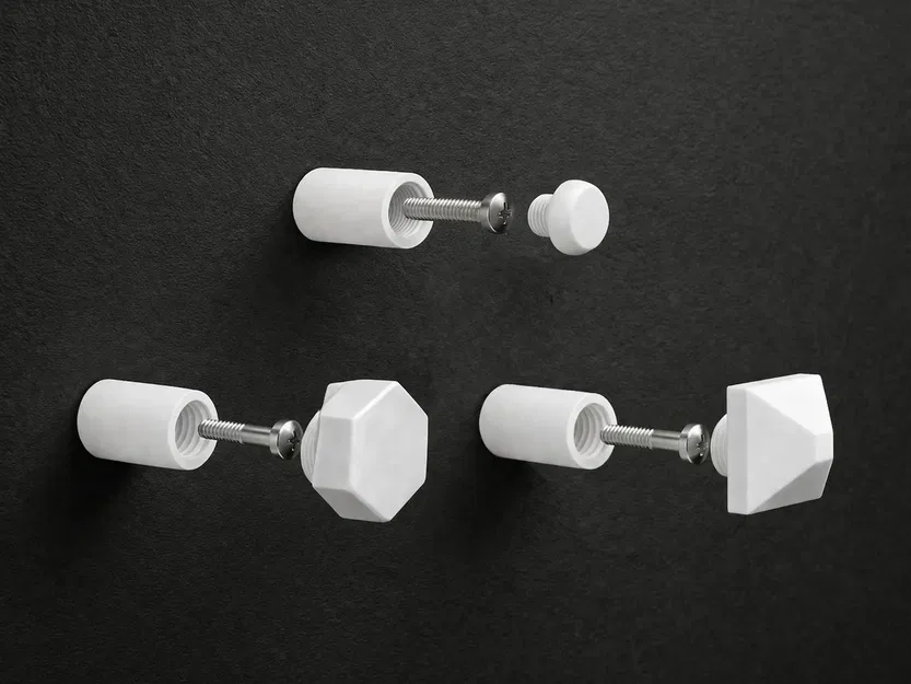 Móc Treo Tường Ẩn | Đế Vít Mô-đun | Nắp Thay Thế Đa Dạng (Cầu, Lục Giác, Kim Tự Tháp, Tối Giản) - Image 4
