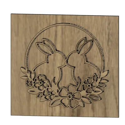 Hình khắc gỗ đôi thỏ trang trí ARTE&DISIGN GT224 nghệ thuật