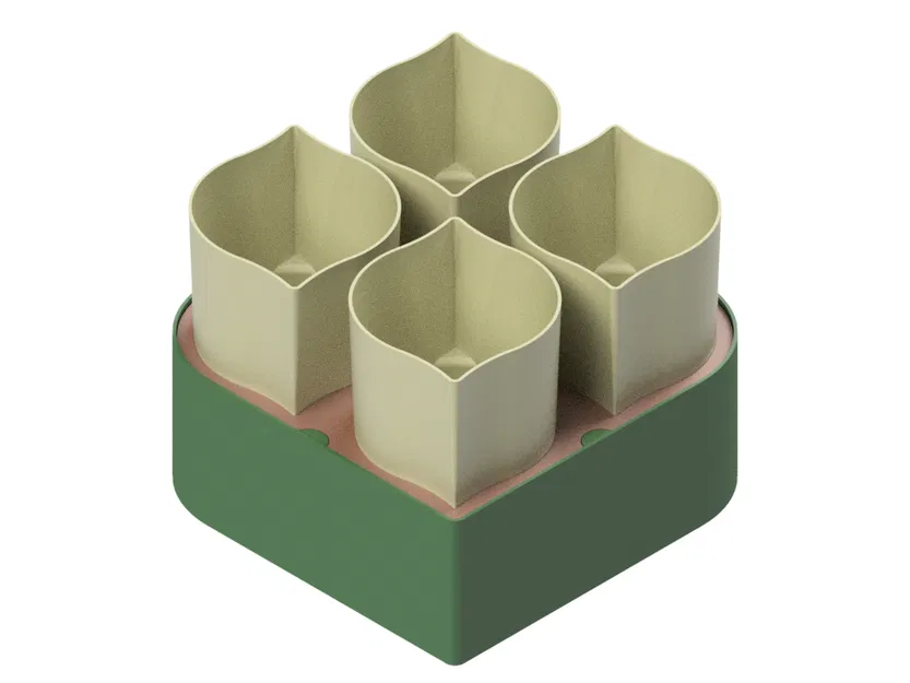 Khay Ươm Hạt Giống 4 Cốc Tự Tưới — Bộ STL 3 Phần In Không Cần Support - Image 1