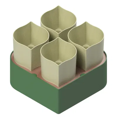 Khay Ươm Hạt Giống 4 Cốc Tự Tưới — Bộ STL 3 Phần In Không Cần Support