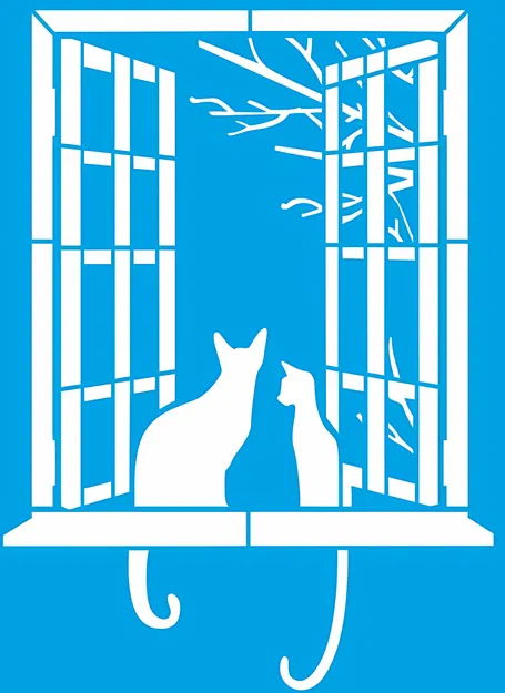 Khuôn mẫu in 3D Cats On Window Stencil trang trí nghệ thuật - Image 1