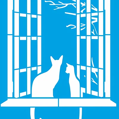 Khuôn mẫu in 3D Cats On Window Stencil trang trí nghệ thuật