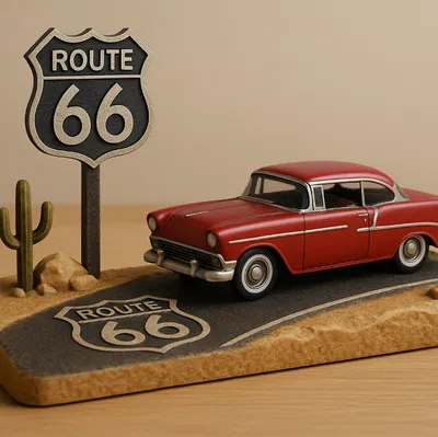 Mô hình tiểu cảnh xe cổ Route 66 trang trí phong cách Retro