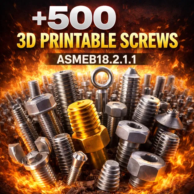 Trọn bộ ASME B18.2.1.1 | Đủ kích thước inch | 60mm | File STL ốc vít tối ưu cho in 3D - Image 1