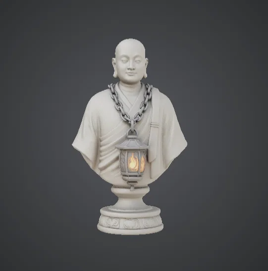 Tượng Bán Thân Vị Sư Kèm Đèn Lồng – Hình Tượng Thanh Tịnh - Image 1