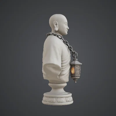 Tượng Bán Thân Vị Sư Kèm Đèn Lồng – Hình Tượng Thanh Tịnh