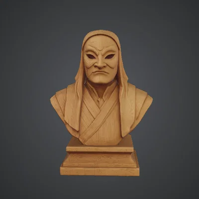 Tượng bán thân chiến binh đeo mặt nạ - Chiến binh đội mũ trùm với mặt nạ chạm khắc