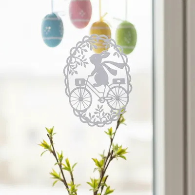 Trang trí treo cửa sổ hình thỏ đạp xe đón lễ Phục Sinh 3D