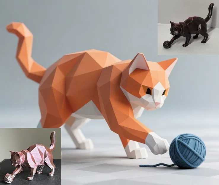 Mô hình chú mèo Lowpoly đang chơi đùa - Image 1