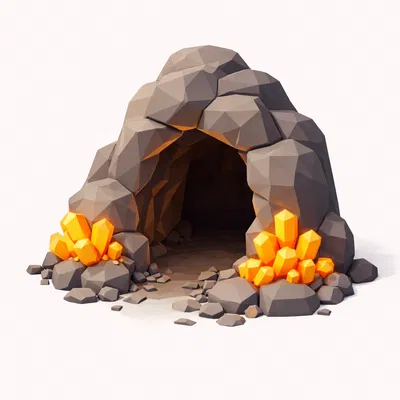 Mô hình 3D cửa hang động Low Poly tinh thể đẹp mắt cho sa bàn