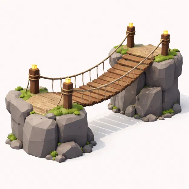 Mô hình cầu treo Low Poly (Low Poly Hanging Bridge) cực chất - Image 1