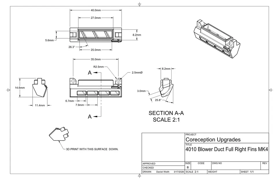 Ống dẫn gió làm mát 4010 hướng xuống với cánh định hướng bên phải - Image 2