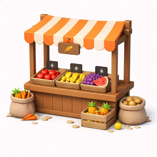 Mô hình sạp trái cây Low Poly trang trí bàn làm việc độc đáo - Image 1