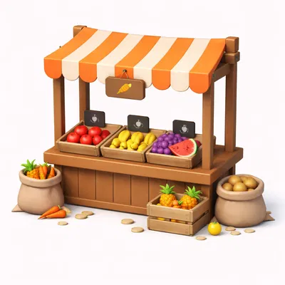 Mô hình sạp trái cây Low Poly trang trí bàn làm việc độc đáo