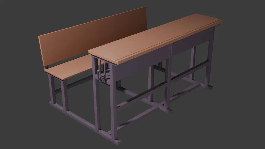 Mô hình 3D bàn ghế học sinh Ấn Độ - Indian School Bench - Image 1