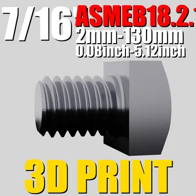 Bộ file STL bu lông lục giác ASMEB18.2.1.1 7/16" | Tối ưu cho in 3D