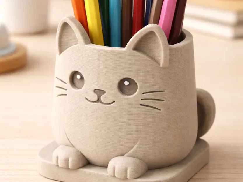 Ống Cắm Bút Hình Mèo Dễ Thương | Khay Đựng Đồ Văn Phòng Siêu Xinh - Image 1