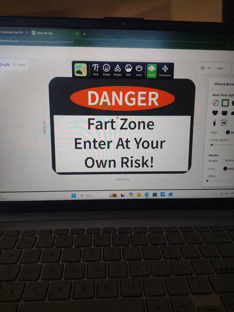 Biển cảnh báo hài hước Danger Fart Zone độc lạ cho máy in 3D - Image 1