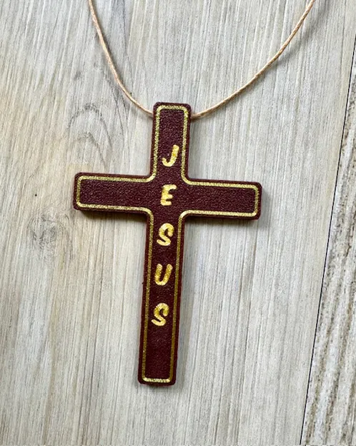 Mặt dây chuyền thánh giá Chúa Jesus phong cách vân gỗ - Image 1