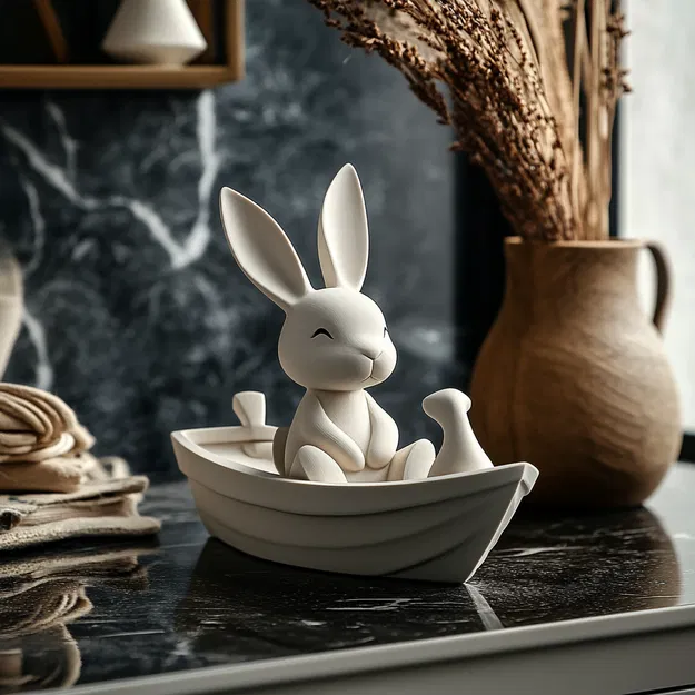 Chú Thỏ Phục Sinh Trên Thuyền – Vật Phẩm Trang Trí Ngày Lễ Dễ Thương - Image 1