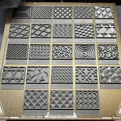 Bộ sưu tập mẫu kiểm tra Infill và Surface trong Creality Print