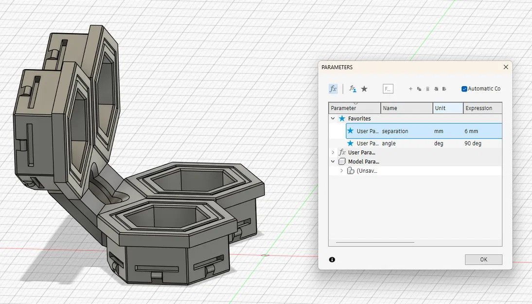 Khớp nối góc Parametric cho Honeycomb Storage Wall kèm lỗ bắt vít (Fusion 360) - Image 5