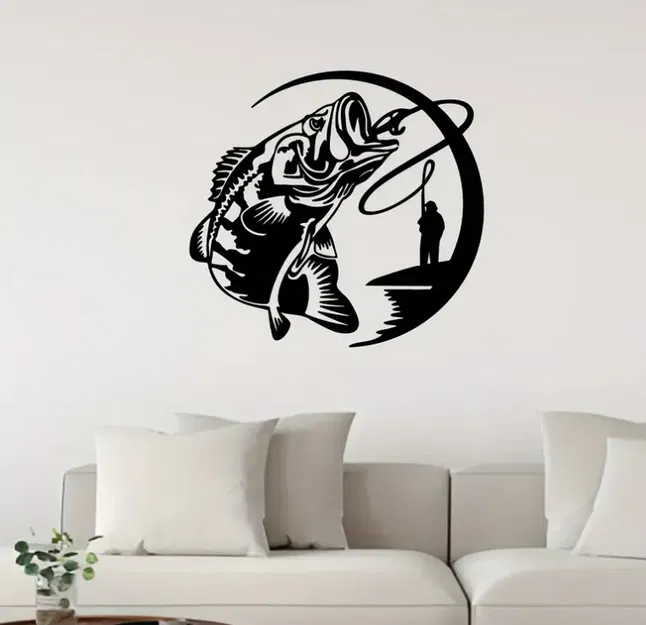 Mẫu tranh 3D treo tường hình ngư dân và cá chép nghệ thuật - Image 1