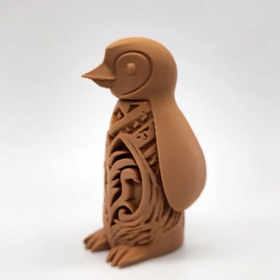 Mô hình Totem chim cánh cụt phong cách gỗ