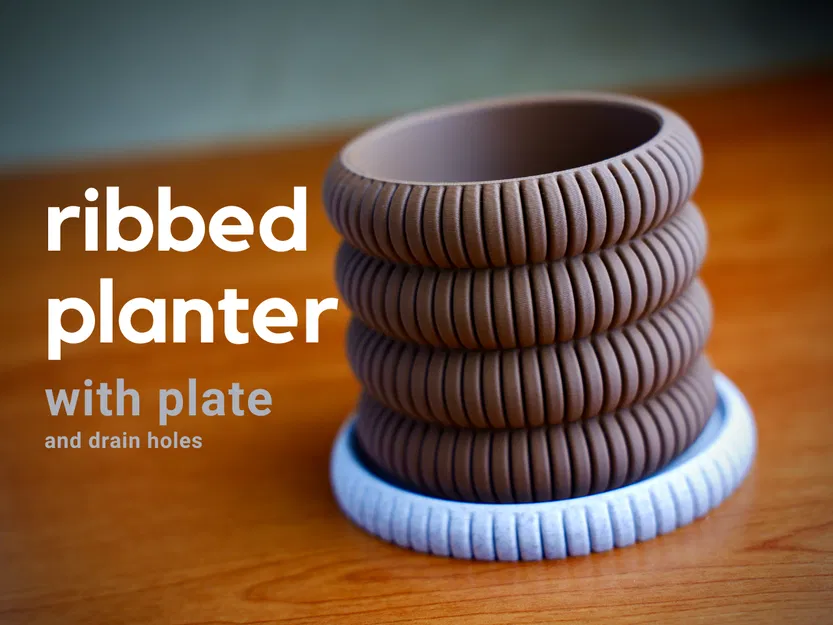 Chậu cây có gân (ribbed planter) · kèm đĩa lót - Image 1