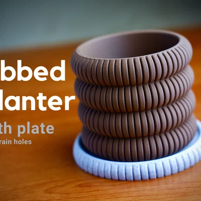 Chậu cây có gân (ribbed planter) · kèm đĩa lót