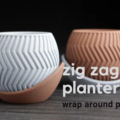 Chậu cây zig zag kèm đĩa hứng nước bao quanh
