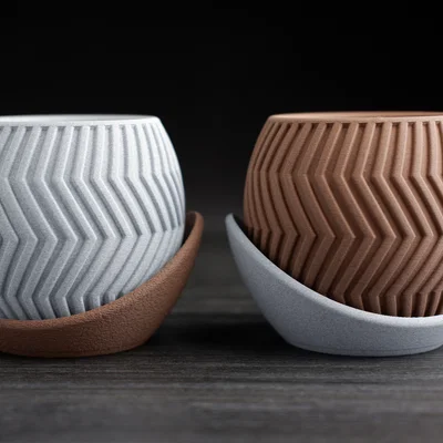 Chậu cây zig zag kèm đĩa hứng nước bao quanh