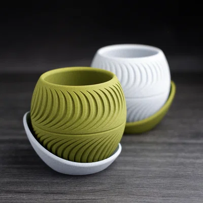 Chậu cây họa tiết lát cắt (sliced planter) · kèm đĩa hứng wrap-around