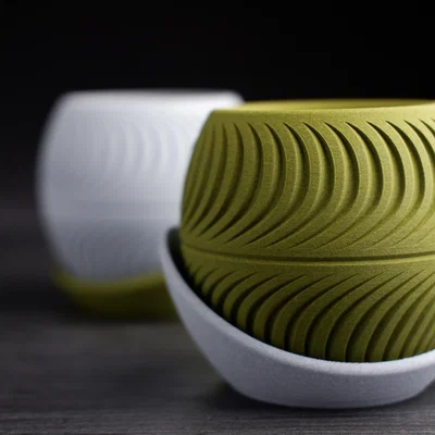 Chậu cây họa tiết lát cắt (sliced planter) · kèm đĩa hứng wrap-around