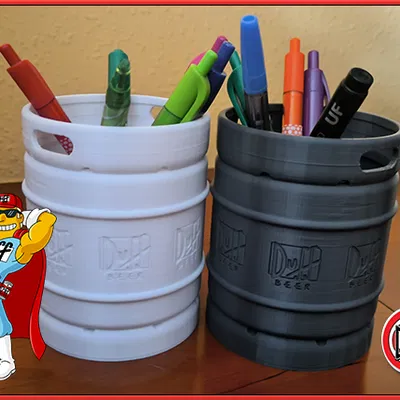 Mẫu ống cắm bút 3D hình thùng bia Duff siêu ngầu