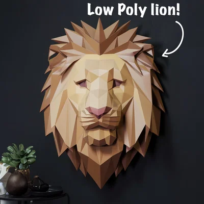 Mô hình đầu sư tử nghệ thuật Low Poly trang trí tường 3D
