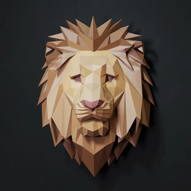 Mô hình đầu sư tử nghệ thuật Low Poly trang trí tường 3D - Image 2