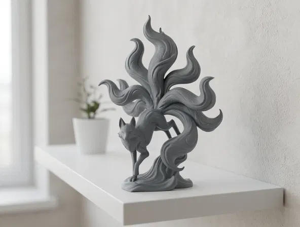 Tác phẩm điêu khắc hồ ly chín đuôi Kitsune thanh lịch - Image 1