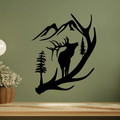 Tranh treo tường nghệ thuật hình con nai và gạc (Elk on Antler Wall Art)