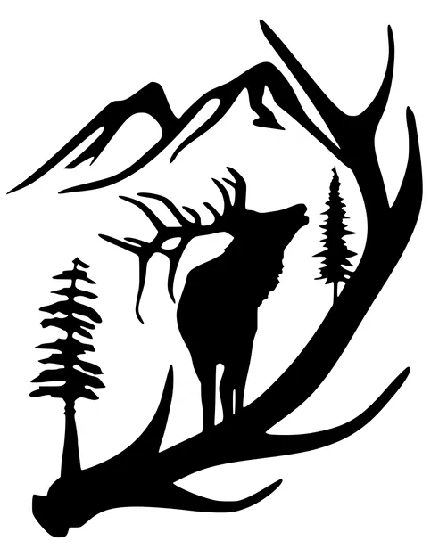 Tranh treo tường nghệ thuật hình con nai và gạc (Elk on Antler Wall Art) - Image 2