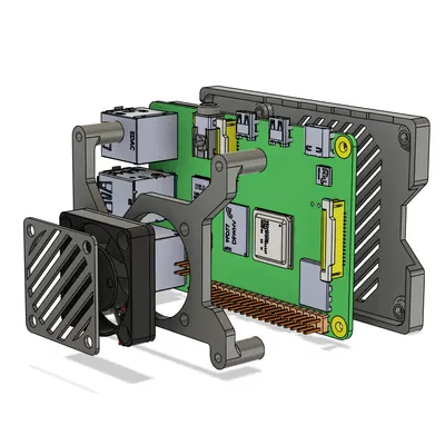 Vỏ case Raspberry Pi4 Slim kèm đế gắn quạt 30mm và nhôm định hình 2020