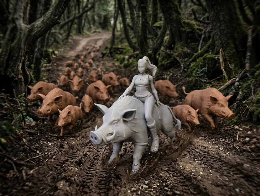Boar Rider – Tượng nữ chiến binh cưỡi heo rừng siêu chi tiết - Image 1