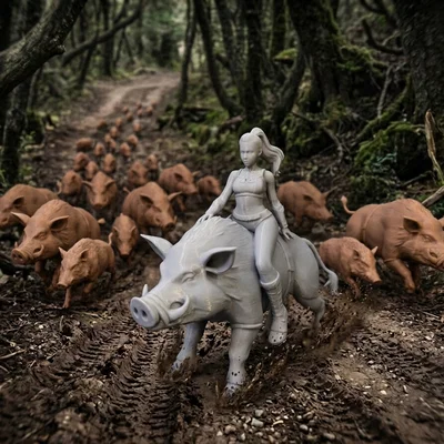 Boar Rider – Tượng nữ chiến binh cưỡi heo rừng siêu chi tiết
